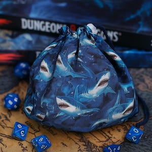 Dnd gifts, Shark dice bag, MTG dice bag, Handmade dice pouch, Geeky gamer bag, Dice bag gift, Tabletop organizer, RPG dice bag