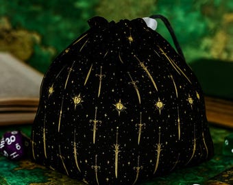 Paladin Dice Bag: Handmade D&D Gift - Sword Dice Bag Pockets