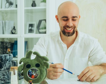 Monster dice bag with vinyl window for dnd players, green fleece creature pouch