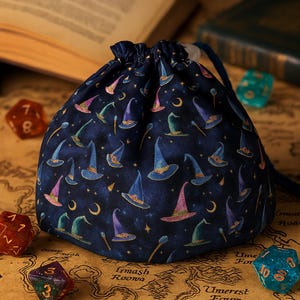 Zauberer Würfel Tasche, Geschenke für DnD Fans, Coole Geschenke für DnD Spieler, Große Würfel Tasche mit Taschen, Handgemachte RPG Würfel Beutel, DnD Tabletop Geschenk