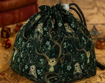 Bolsa para dados con forma de búho: Organizador de dados hecho a mano para D&D y juegos de rol.