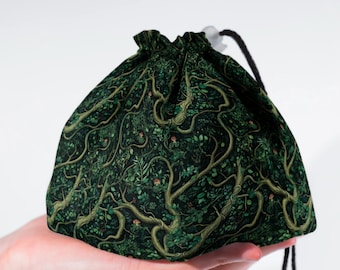 Dark forest dice bag with pockets for dnd, druid pouch for rpg players