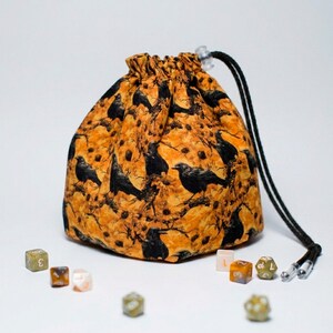 Raven dice organizer with pockets, freestanding dnd pouch that sorts dice sets, unique DnD gift for a Dungeon Master