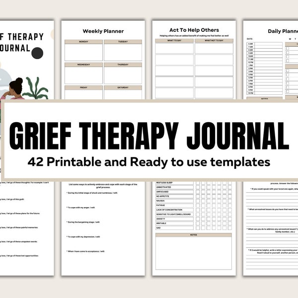 Grief Therapy Journal, Grief and Loss Worksheets Bundle, Grief Gift Printable, Grief Journal Worksheets, Grief Counseling Workbook