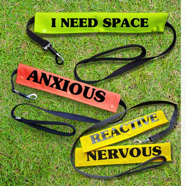 Dog Lead Sleeve/wrap, button fastner, waterproof, Reactive, Nervous, Training, Need Space Bright Be seen