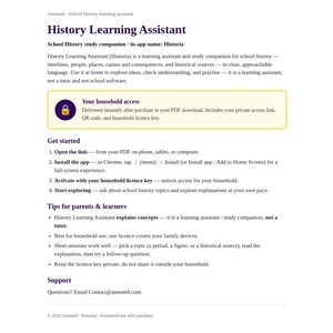 Asistente de aprendizaje de historia / Compañero de estudio de historia escolar / Acceso digital instantáneo / Licencia doméstica imagen 3