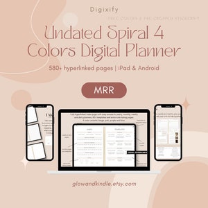 MRR Undated 4 Colors Spiral Digital Planner | iPad & GoodNotes Planner | Daily, Weekly, Monthly Organization | Notability Planner | Android