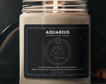 NEW SCENTS! Aquarius Zodiac Birthday Candle Gift, Healing Soy Wax Candle, All Natural Essential Oils, Birth Month Candle, Gifts for Her Him