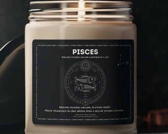 NEW SCENTS! Pisces Zodiac Birthday Candle Gift, Healing Soy Wax Candle, All Natural Essential Oils, Birth Month Candle, Gift for Her and Him