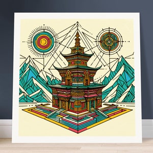 THE HIMALAYAN TEMPLE - Large Art Print (3 Sizes) Psychedelic Buddhist Architecture Art