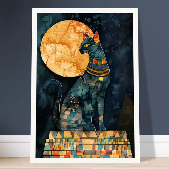 エジプト ビンテージポスター 猫 Bastet Cat by M. Azmy Bastet Egypt Cat Goddess 2 Canvas Wall Art Print Decor