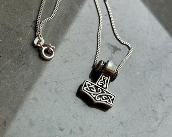 Vintage Nordic Mjölnir/ Thor’s Hammer Necklace - Solid 925 Silver with Moonstone