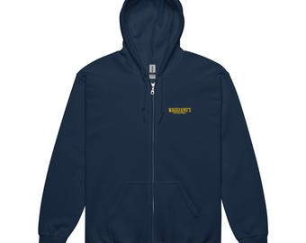 Unisex heavy blend zip hoodie Maggianos logo bordado en dorado