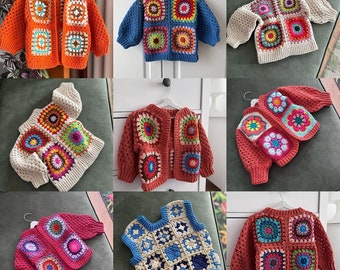Handmade Crochet Sweaters, Colorful Chunky Sweater, Chunky Cardigan, Birthday, Gift for Mom, Birthday Gift, Girlfriend