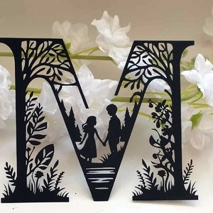 Monogram miniatuurletters - Letter M met liefdevolle paren SVG, monogram, bruiloft, alfabet, brief, bundel, lettertype, lasergesneden, gesneden bestand, naam