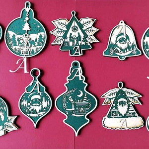 Monogramme miniature décoré de l'alphabet de Noël 9 modèles différents et uniques - Lettre A SVG, monogramme, alphabet, découpé au laser, Noël