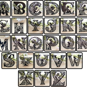 Lettres miniatures monogramme - Ange de l'alphabet latin SVG, monogramme, mariage, Alphabet, lettre, lot, police de caractères, découpe laser, fichier de coupe, nom