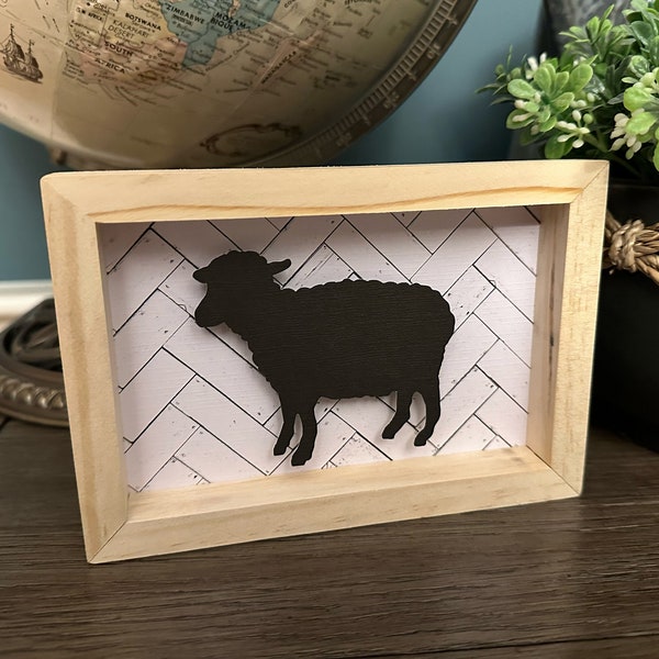 Sheep / Lamb Farmhouse Shadow Box Home Decor with Upcycled Pallet Wood Frame