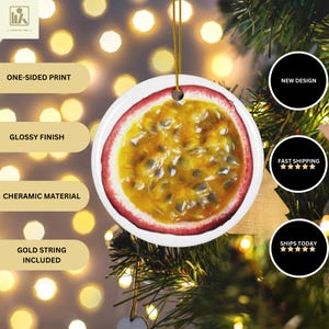 Passionsfrucht Weihnachtsverzierung, exotische Obstbaumdekoration, tropisches Feiertagsdekor, festliche hängende Verzierung