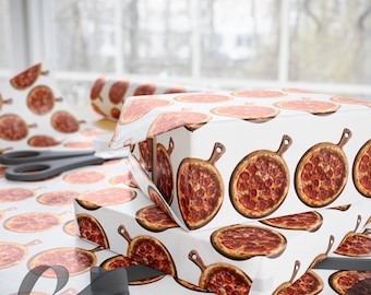 Papier do pakowania pizzy Pepperoni na Boże Narodzenie – zabawny papier do pakowania prezentów świątecznych dla miłośników jedzenia, oryginalny papier do pakowania prezentów świątecznych