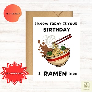 Cartão de aniversário de ramen, tema de comida asiática, cartão de felicitações exclusivo, cartão de foodie, presente de cartão fofo