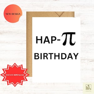 Funny &quot;Happi-Pi Birthday&quot; Card with Pi Symbol, Math Lover Birthday Card, Printable Digital Download, Math Pun, Gift for Nerd or Geek