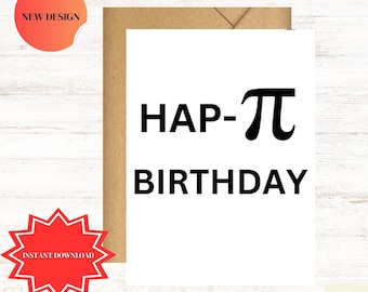 Grappige "Happi-Pi-verjaardagskaart" met pi-symbool, verjaardagskaart wiskundeliefhebber, afdrukbare digitale download, woordspeling wiskunde, cadeau voor nerd of nerd