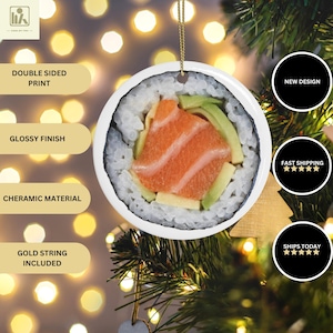 Sushi Christmas Ornament, Japanese Food Tree Decor, Unique Holiday Gift, Foodie Ornament, Gift for Sushi Lover
