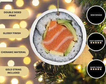 Sushi Christmas Ornament, Japanese Food Tree Decor, Unique Holiday Gift, Foodie Ornament, Gift for Sushi Lover