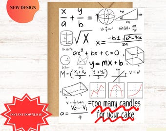 Zabawna kartka urodzinowa dla nerda matematycznego, prezent dla geeków, humor matematyczny, wyjątkowa kartka z pozdrowieniami, pomysłowy pomysł na prezent