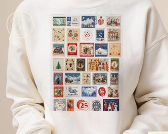 Retro-Weihnachtsplakat, druckbare Vintage-Weihnachtskunst, Retro-Weihnachtsstempel-Kunst, Weihnachtsticket-Kunst, Urlaub-Wand-Dekor, Weihnachten PNG