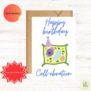 Happy Birthday Cell-ebration - Funny Biology Birthday Card - Instant Download, Printable Science Pun Birthday Card