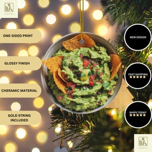 Adorno navideño para amantes del guacamole, decoración navideña de comida mexicana, adorno festivo para árbol, regalo para amantes de la comida, decoración ecológica