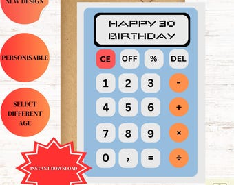 Taschenrechner inspiriert Geburtstagskarte, Geschenk für Math-Enthusiasten, Feier zum Thema Numerik