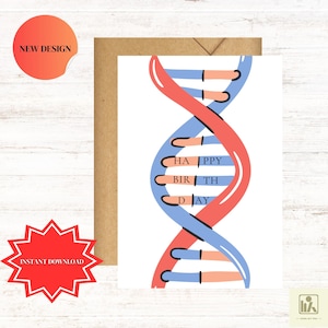Joyeux anniversaire carte ADN - carte d'anniversaire biologie - carte d'anniversaire imprimable sur le thème de la science, PNG, carte pour amoureux de la science