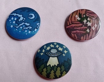 UFO / sea / mushrooms - pins / buttons