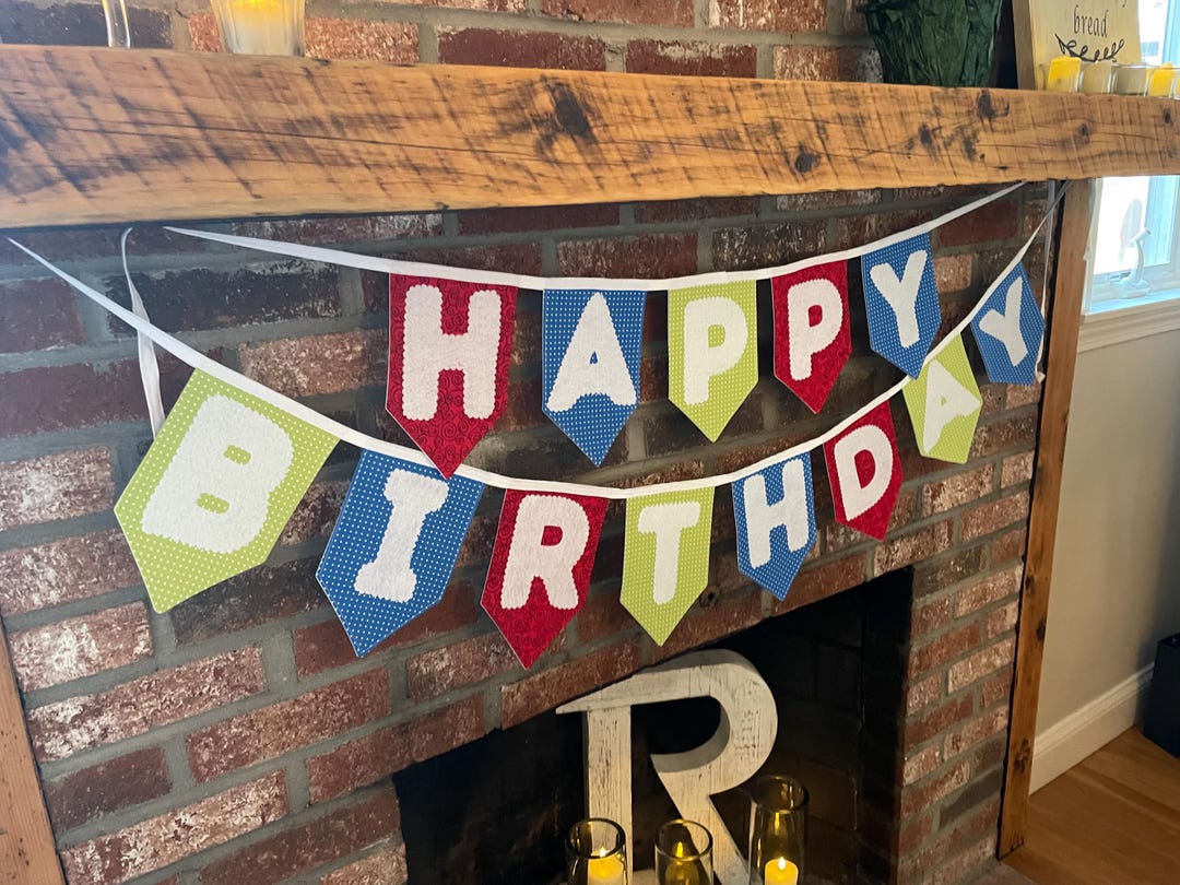 Fabric Happy Birthday Banner, Birthday Garland, Happy Birthday Bunting ...