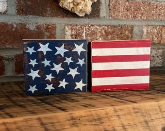 Stars and Stripes Wood Blocks, Tier Tray Decor, Americana Decor