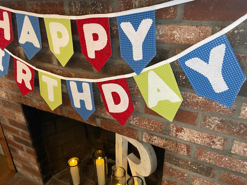 Fabric Happy Birthday Banner, Birthday Garland, Happy Birthday Bunting ...