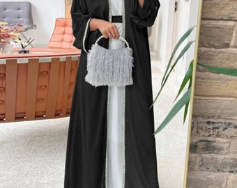 Selma : Elegant Black Satin Abaya 2pcs for Eid