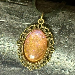 Golden Amulet with aventurine, Aventurine Necklace, Aventurine Pendant, Oval Necklace with Pendant on сhain