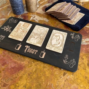 Wooden Tarot Card Reading Board – Custom Black Engraved Oracle Board for Tarot & Divination
