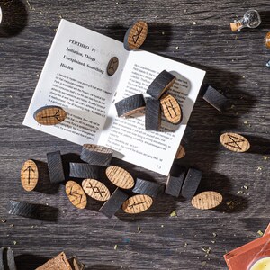 Scandinavian runes set in box, wooden runes stones for divination, witch tools, Witch gift