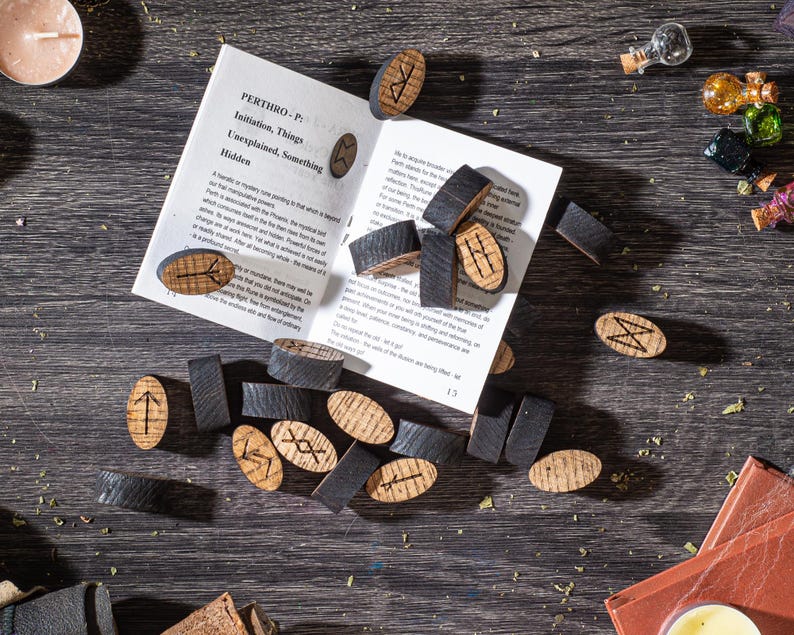 Wooden Runes Set, Elder Futhark Divination Stones With Box, Pagan Tarot ...