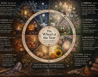 Wheel of the Year Digital Cards, 9 Pagan Sabbat Guides and Ritual Printables