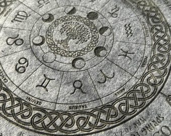 Wiccan Calendar Felt Mat, pendulum mat, pagan calendar, witchcraft, witchy and pagan decor, leather altar pad