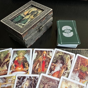 Wildhouten tarotkaarten in doos, esoterische spirituele cadeauset in houten kist, kaartspel met 78 kaarten, gepersonaliseerd everzwijn