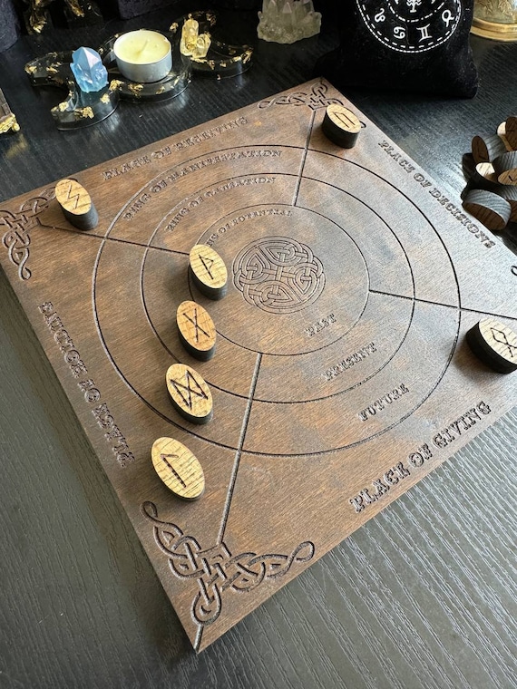 Wooden Runes Field Mat: Witch Altar Divination Tool