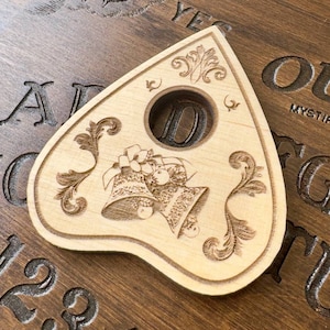 Christmas Bell Ouija Planchette: Engraved Wooden Spirit Board Tool