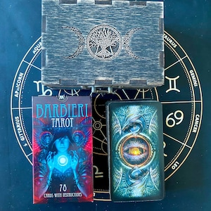Houten kist voor tarotkaarten, 78 kaarten Tarotkaarten in houten kist en bord, esoterische occulte cadeauset